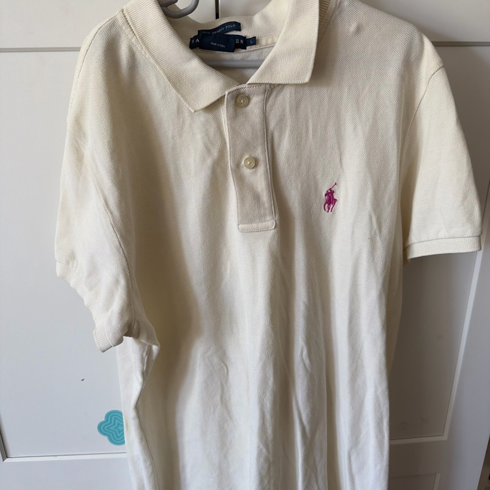 Ralph Lauren Cream Slim Polo with Navy Labels